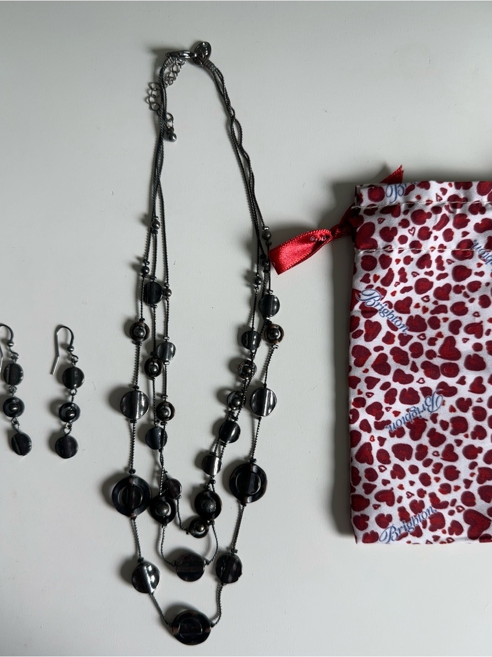 Multi-Strand Black Bead Necklace and Earring Set